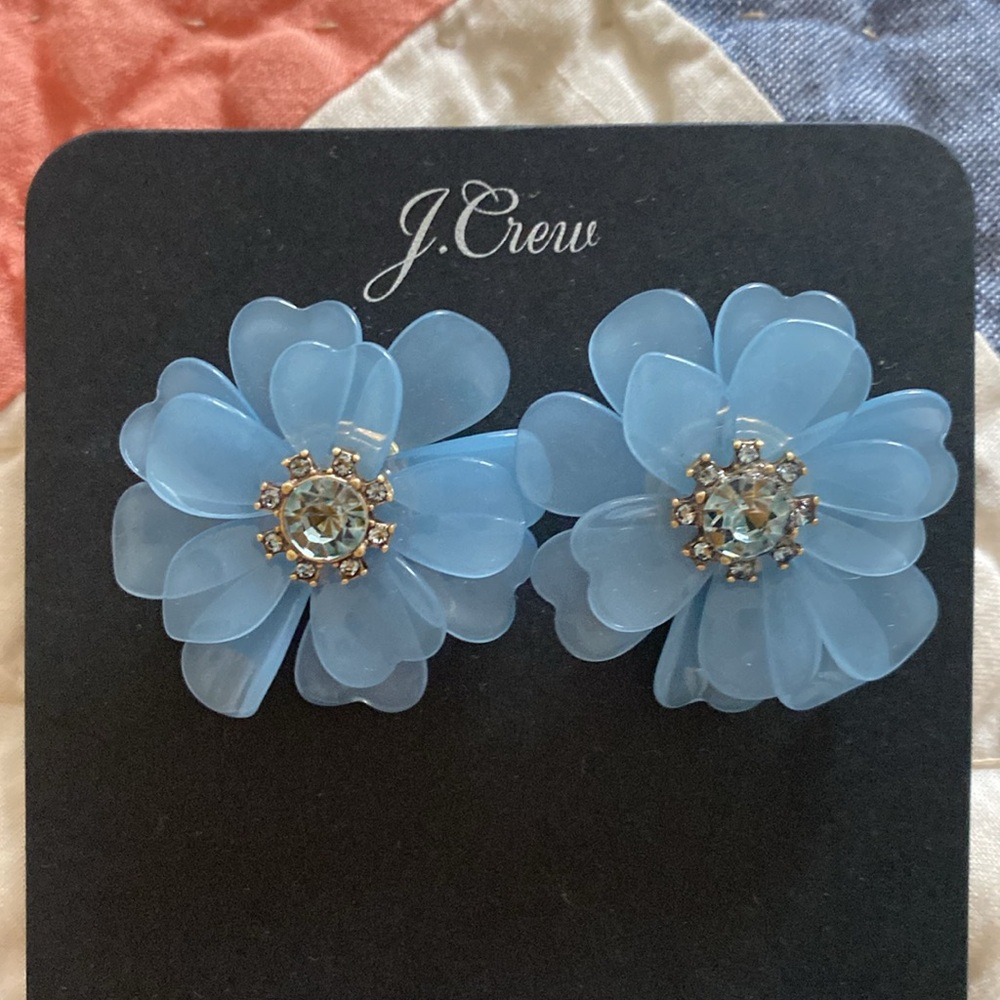 NWT J.Crew blue flower large stud earring blue Crystal gemstone - Picture 3 of 6